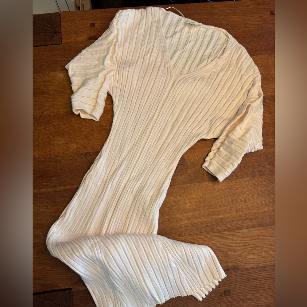 Maeve Cream Ribbed Midi Dress